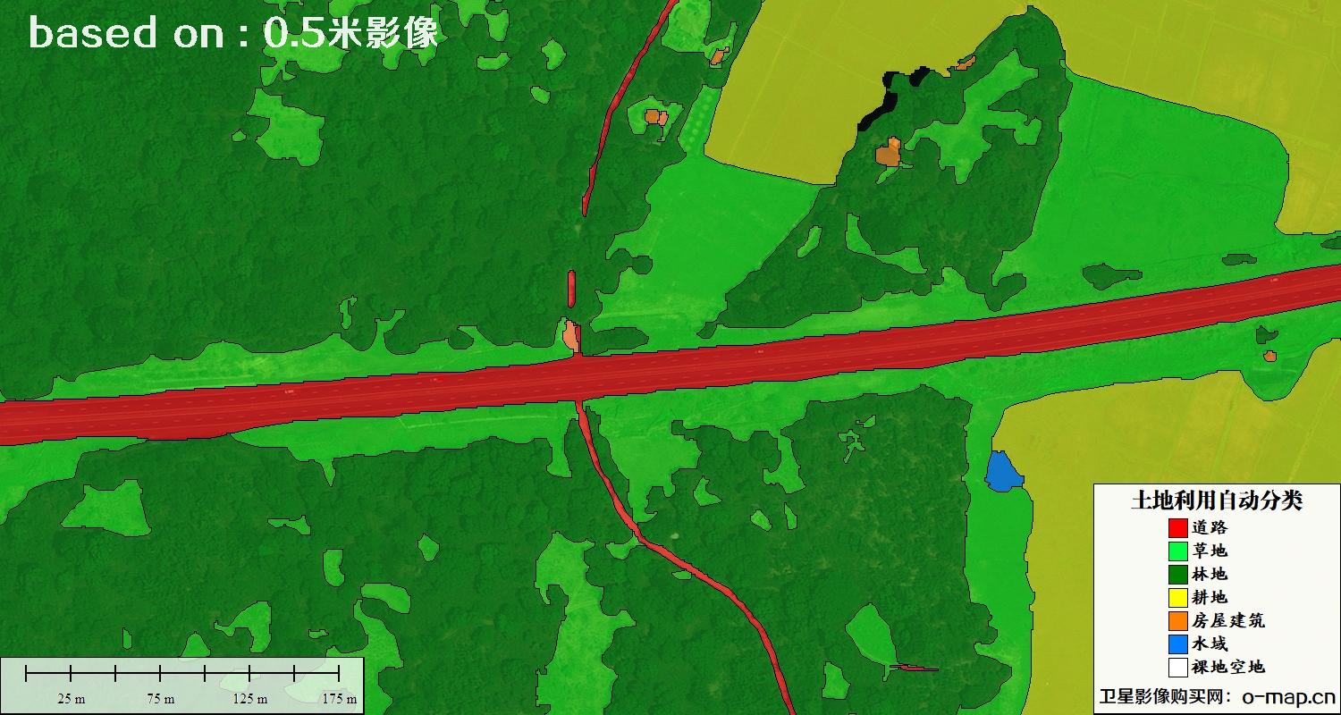 基于0.5米分辨率卫星图自动解译的土地利用分类图