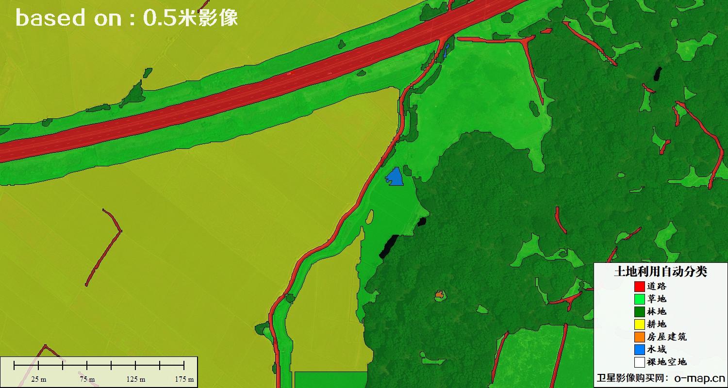 基于0.5米分辨率卫星图自动解译的土地利用分类图