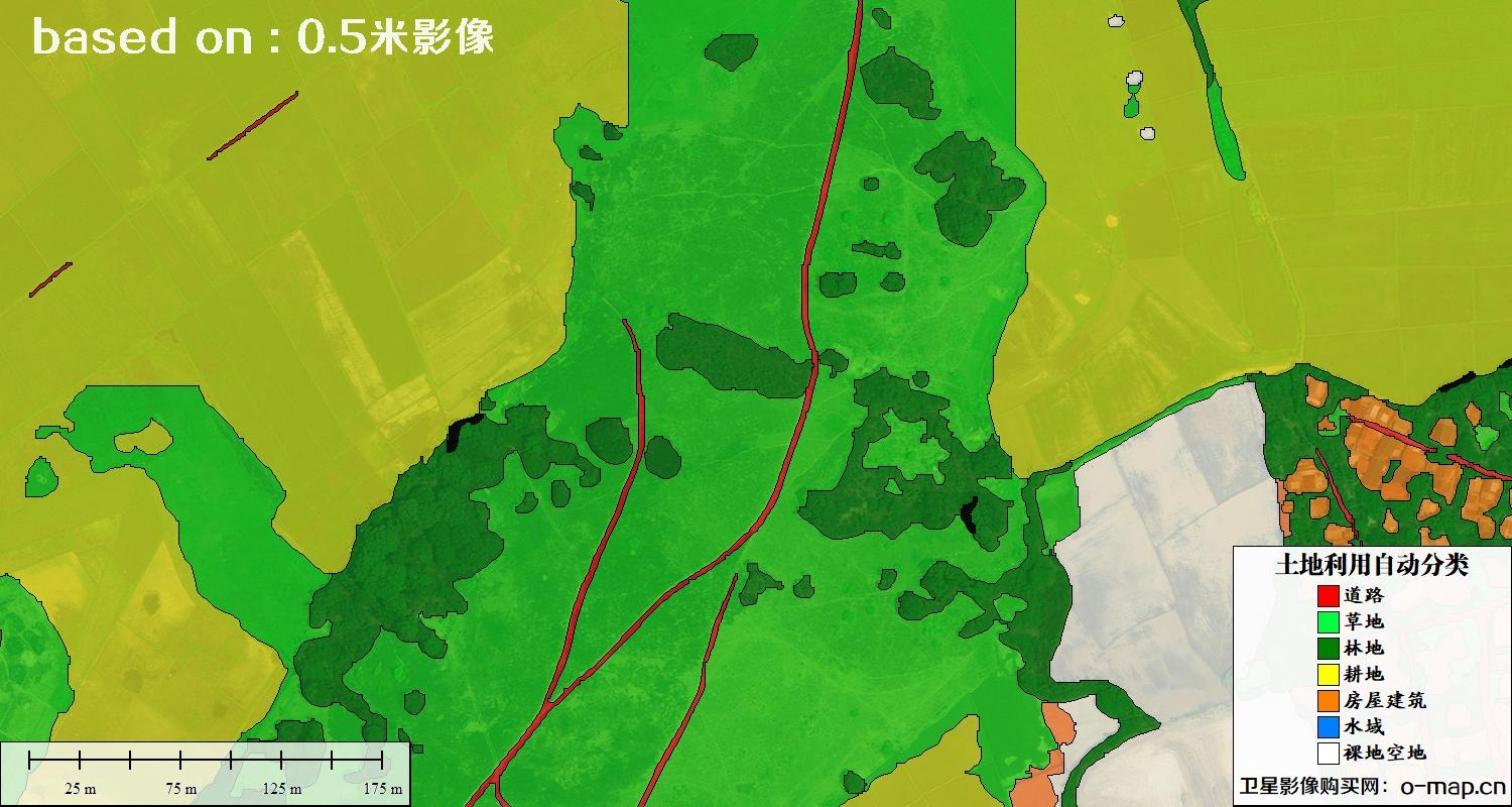 基于0.5米分辨率卫星图自动解译的土地利用分类图