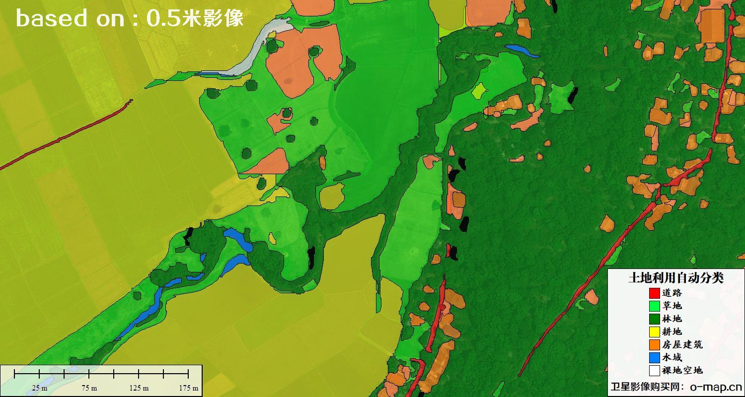 基于0.5米分辨率卫星图自动解译的土地利用分类图