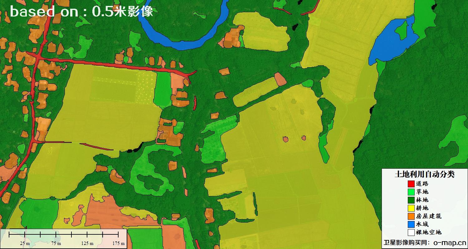 基于0.5米分辨率卫星图自动解译的土地利用分类图