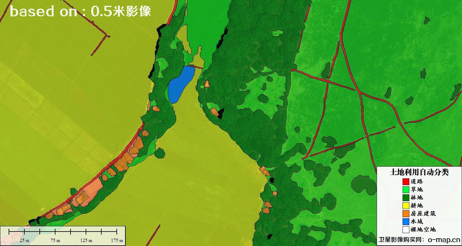 基于0.5米分辨率卫星图自动解译的土地利用分类图