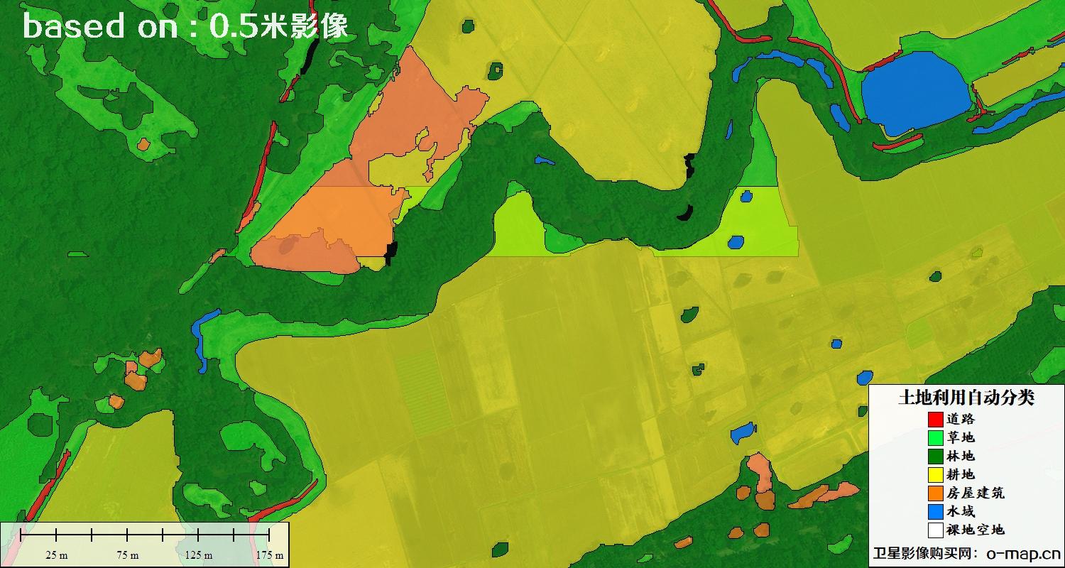 基于0.5米分辨率卫星图自动解译的土地利用分类图