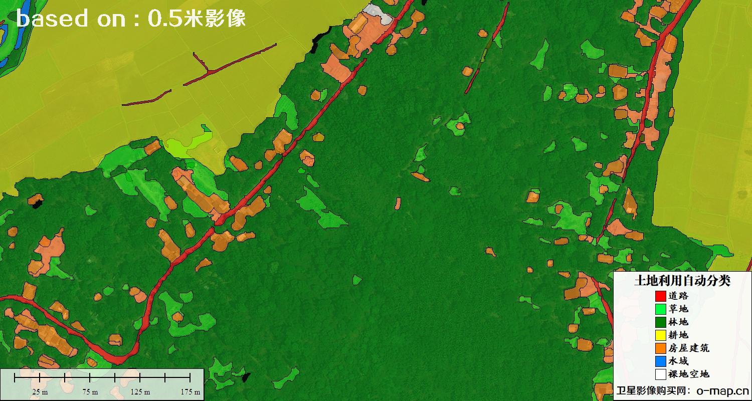 基于0.5米分辨率卫星图自动解译的土地利用分类图