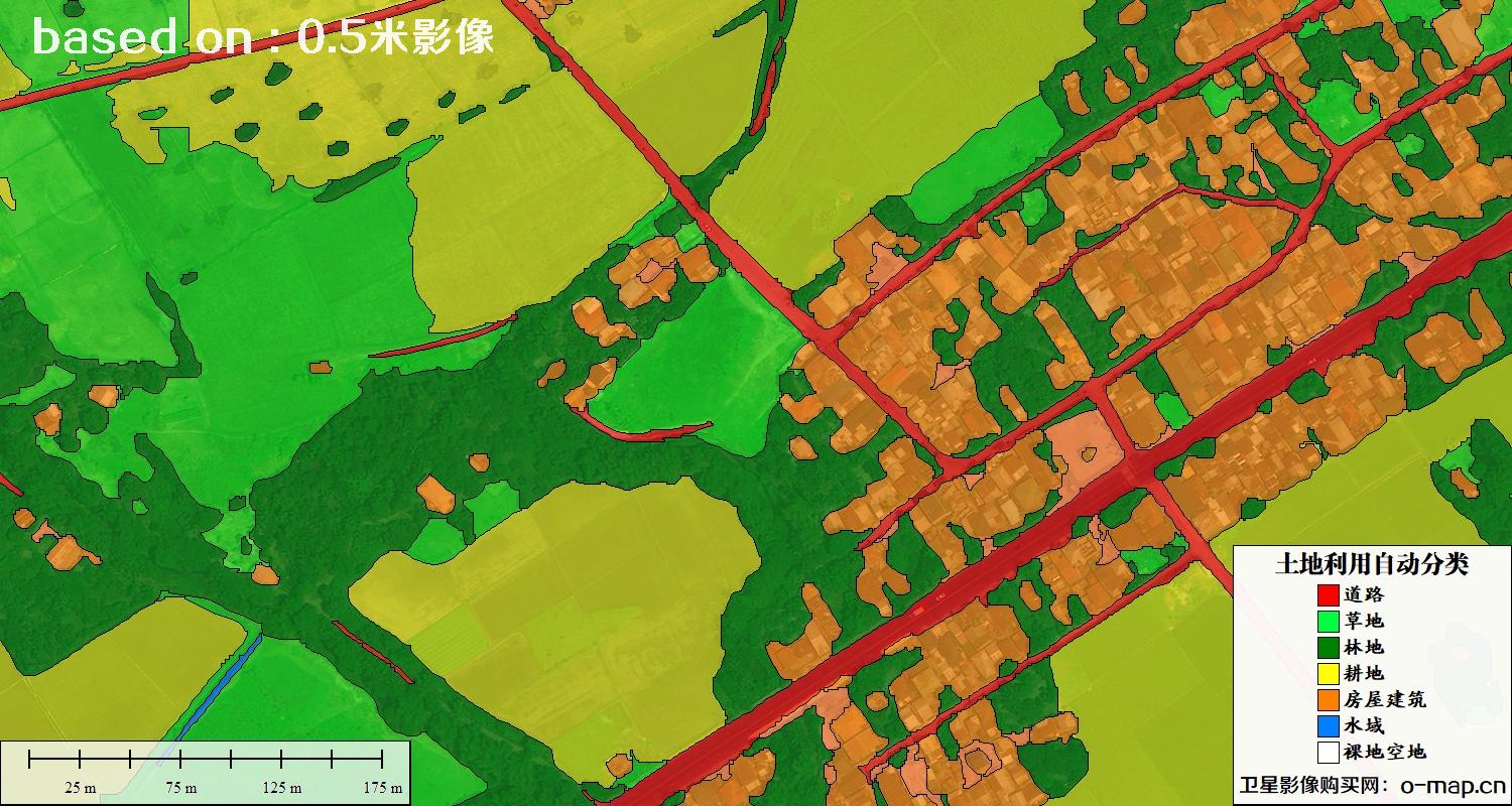 基于0.5米分辨率卫星图自动解译的土地利用分类图