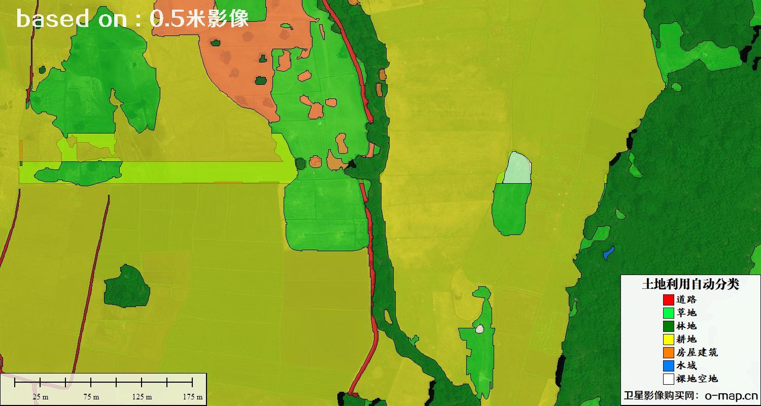 基于0.5米分辨率卫星图自动解译的土地利用分类图
