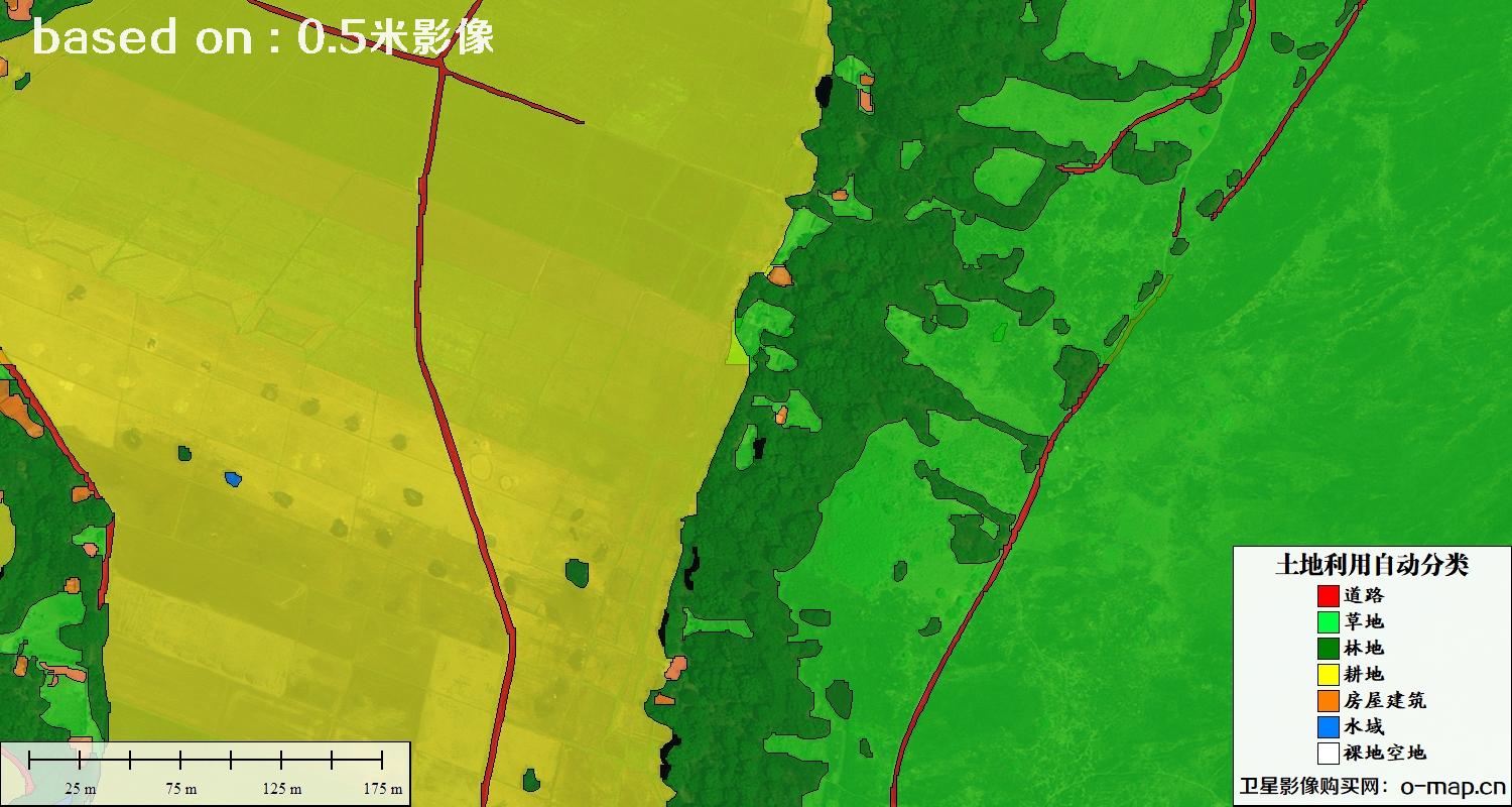 基于0.5米分辨率卫星图自动解译的土地利用分类图