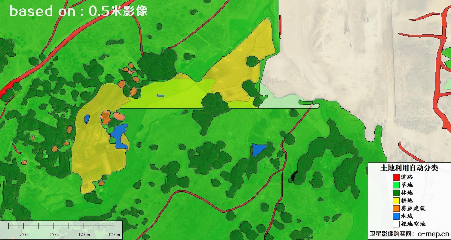 基于0.5米分辨率卫星图自动解译的土地利用分类图