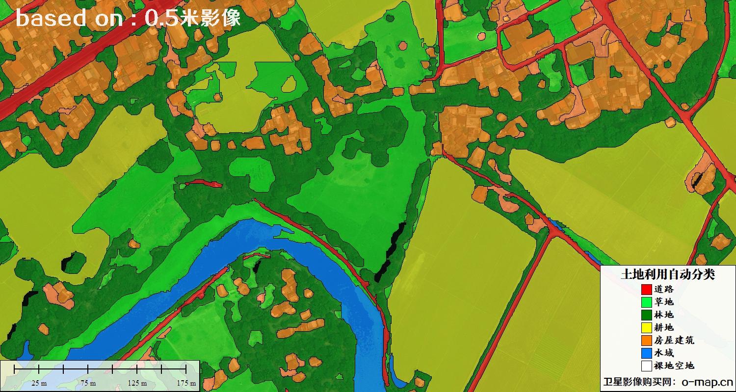 基于0.5米分辨率卫星图自动解译的土地利用分类图