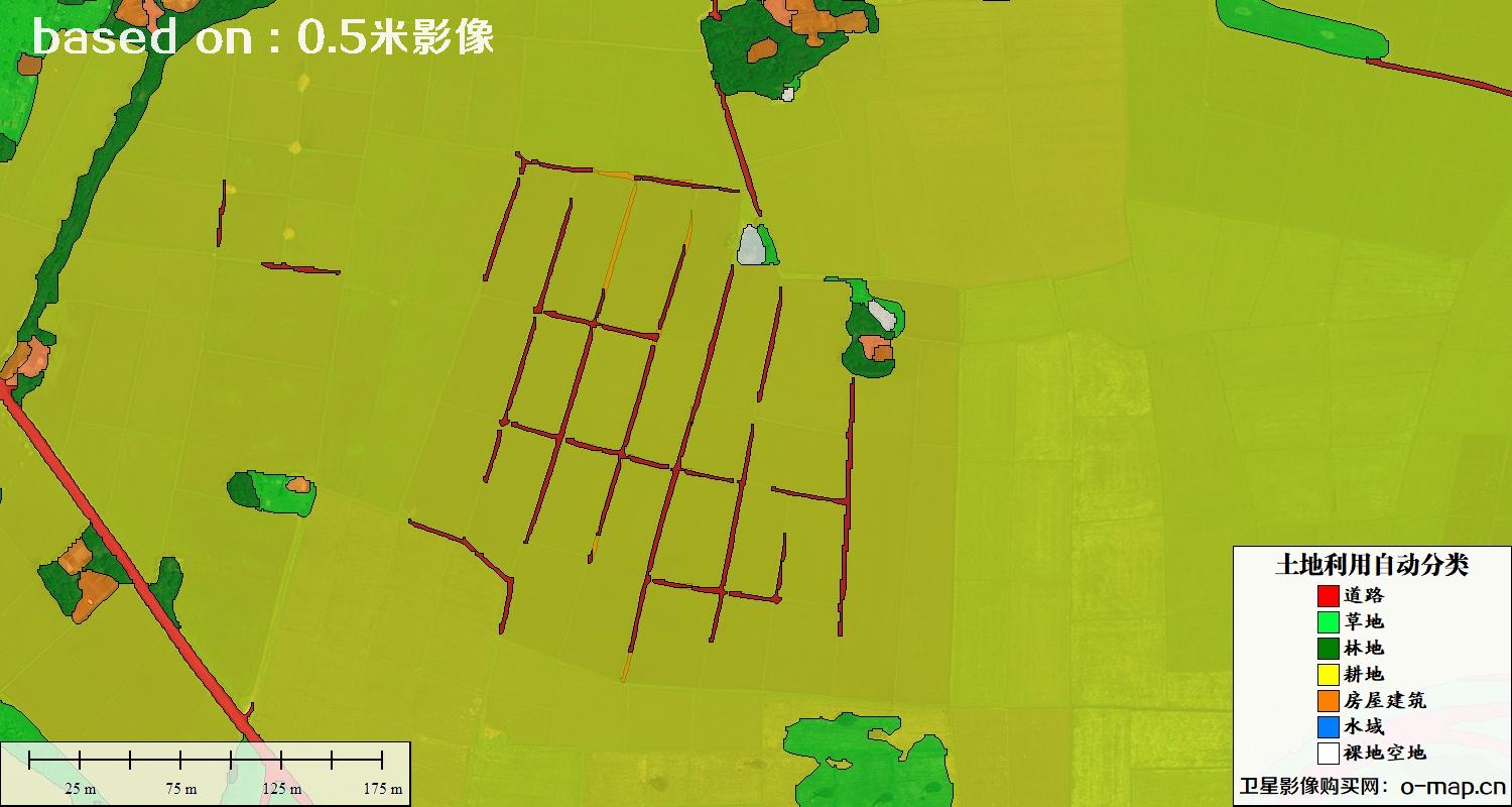 基于0.5米分辨率卫星图自动解译的土地利用分类图