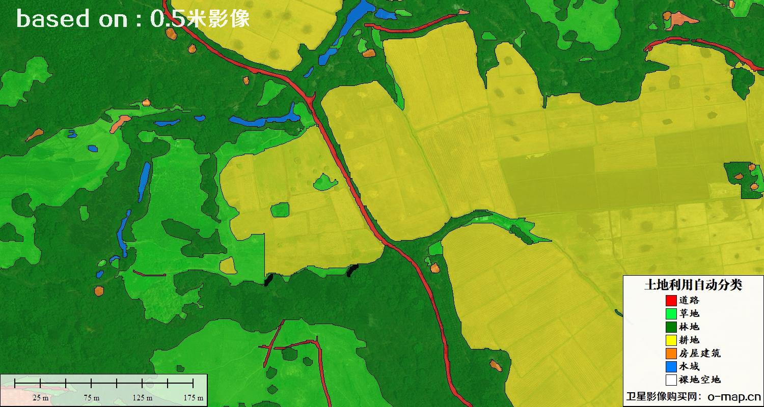 基于0.5米分辨率卫星图自动解译的土地利用分类图