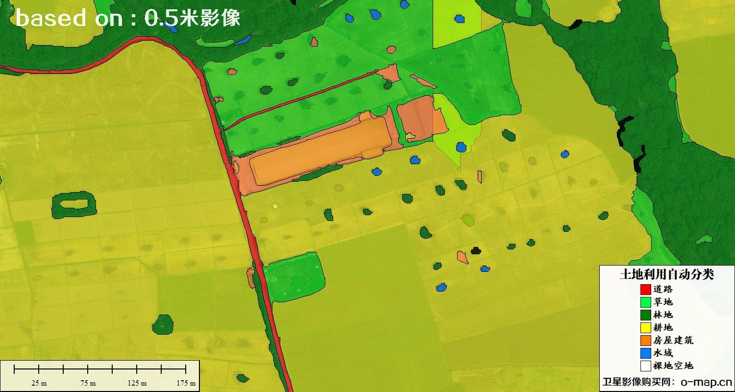 基于0.5米分辨率卫星图自动解译的土地利用分类图