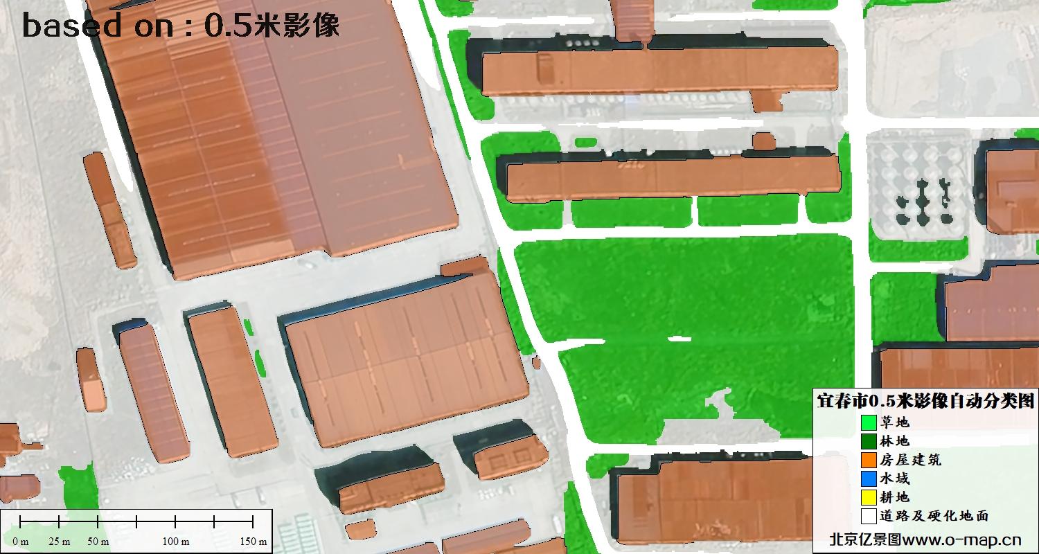 AI基于宜春市最新0.5米卫星图生产制作的土地利用分类图