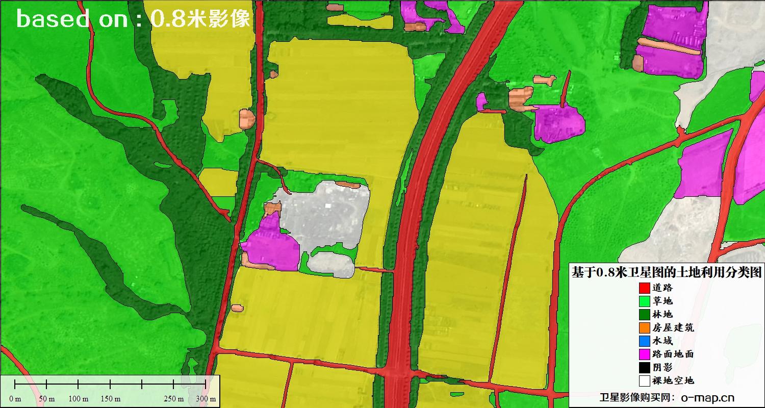 基于0.8米GF2卫星影像数据自动提取的土地利用分类图