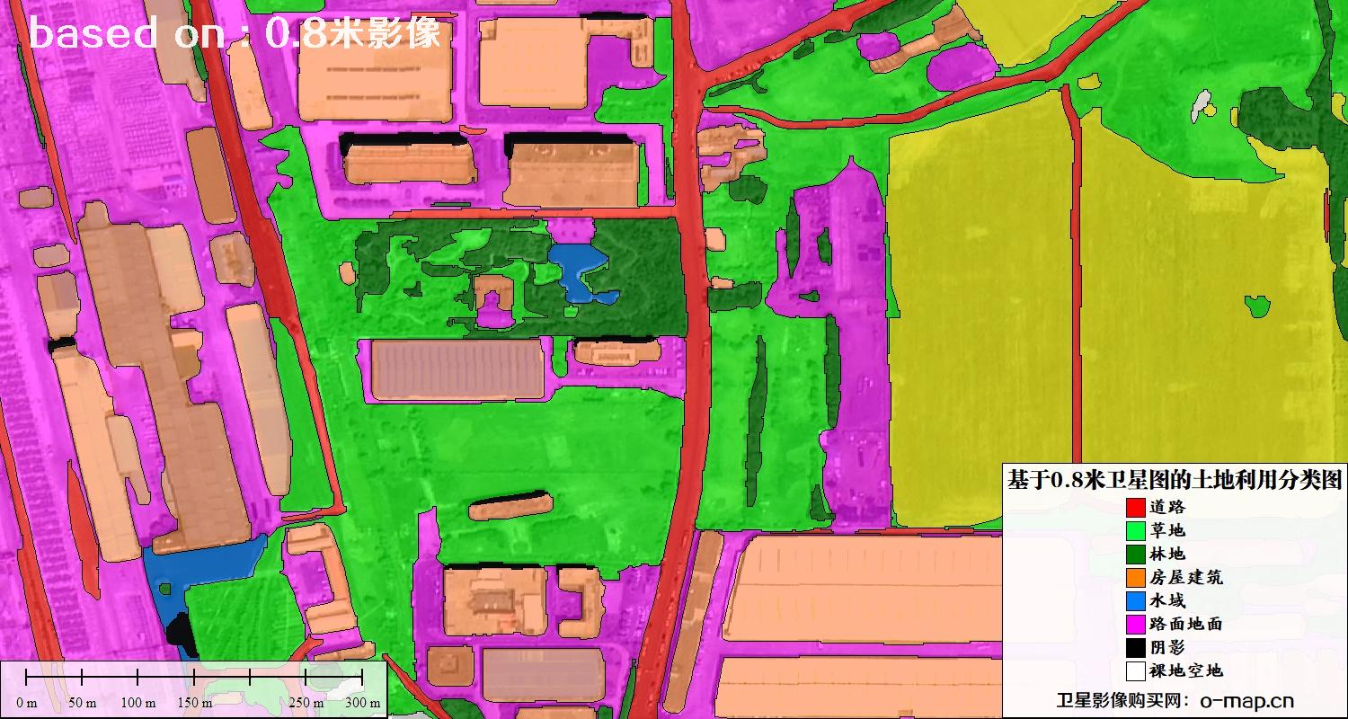 基于0.8米GF2卫星影像数据自动提取的土地利用分类图