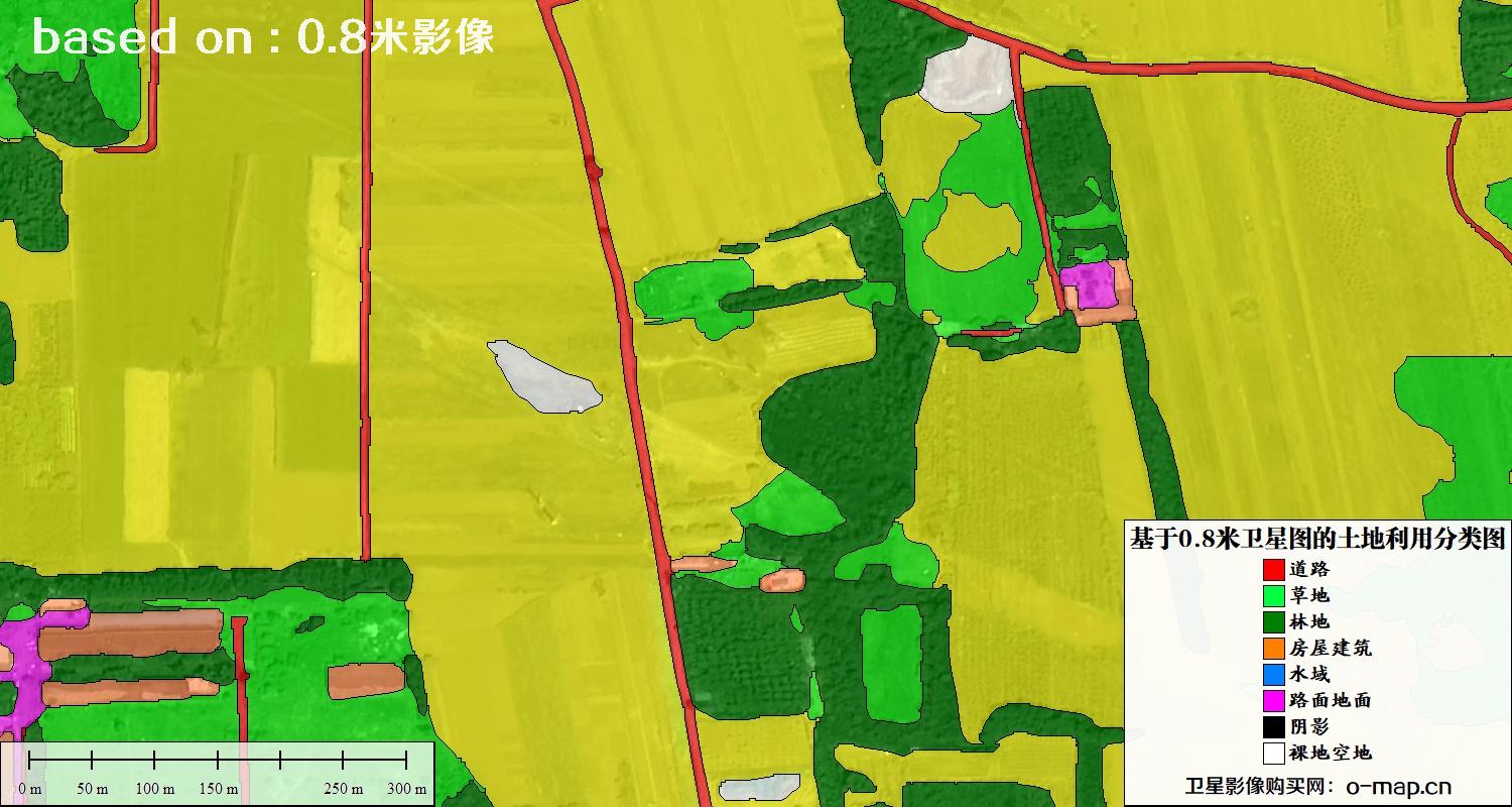 基于0.8米GF2卫星影像数据自动提取的土地利用分类图