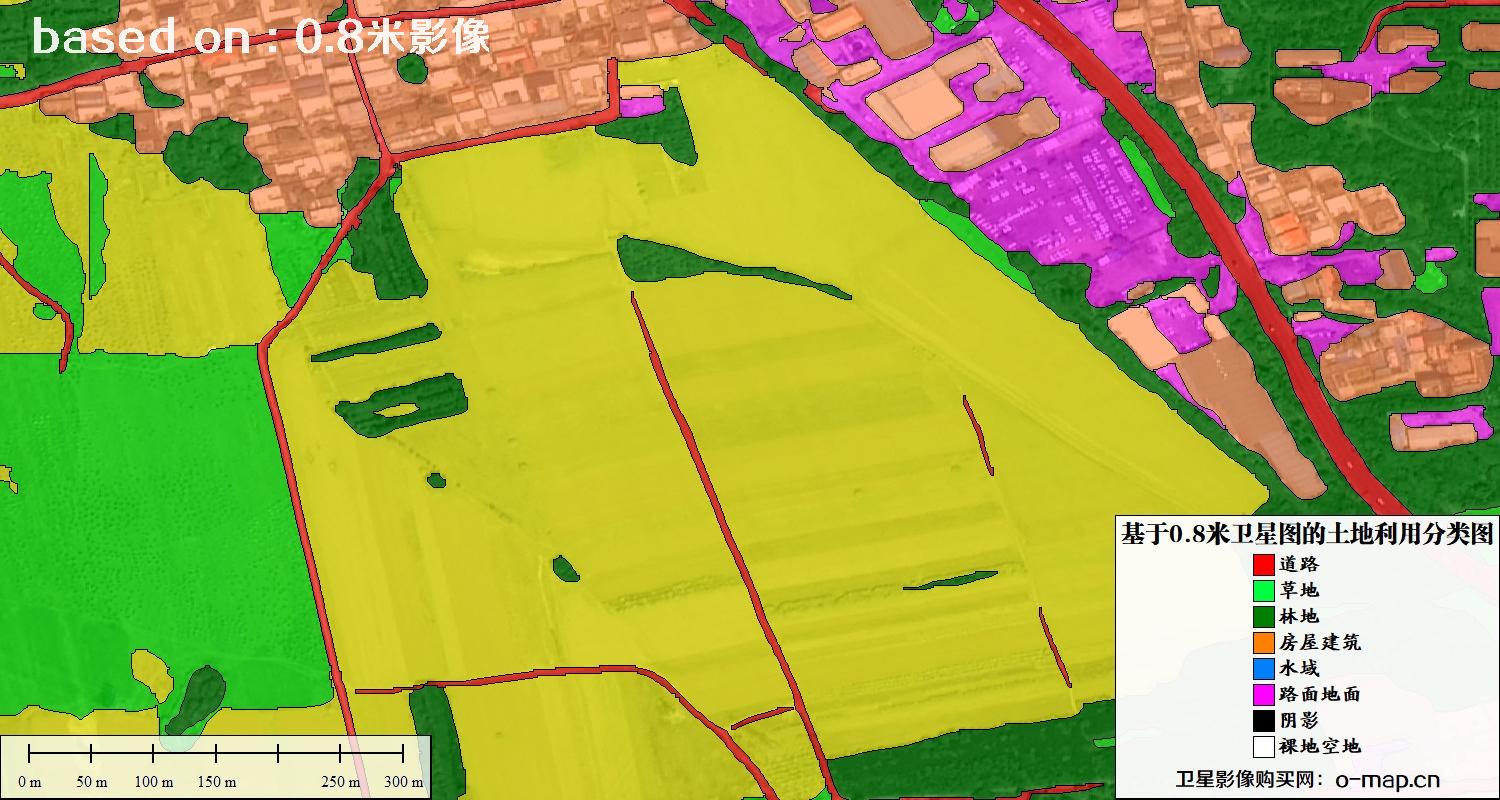 基于0.8米GF2卫星影像数据自动提取的土地利用分类图