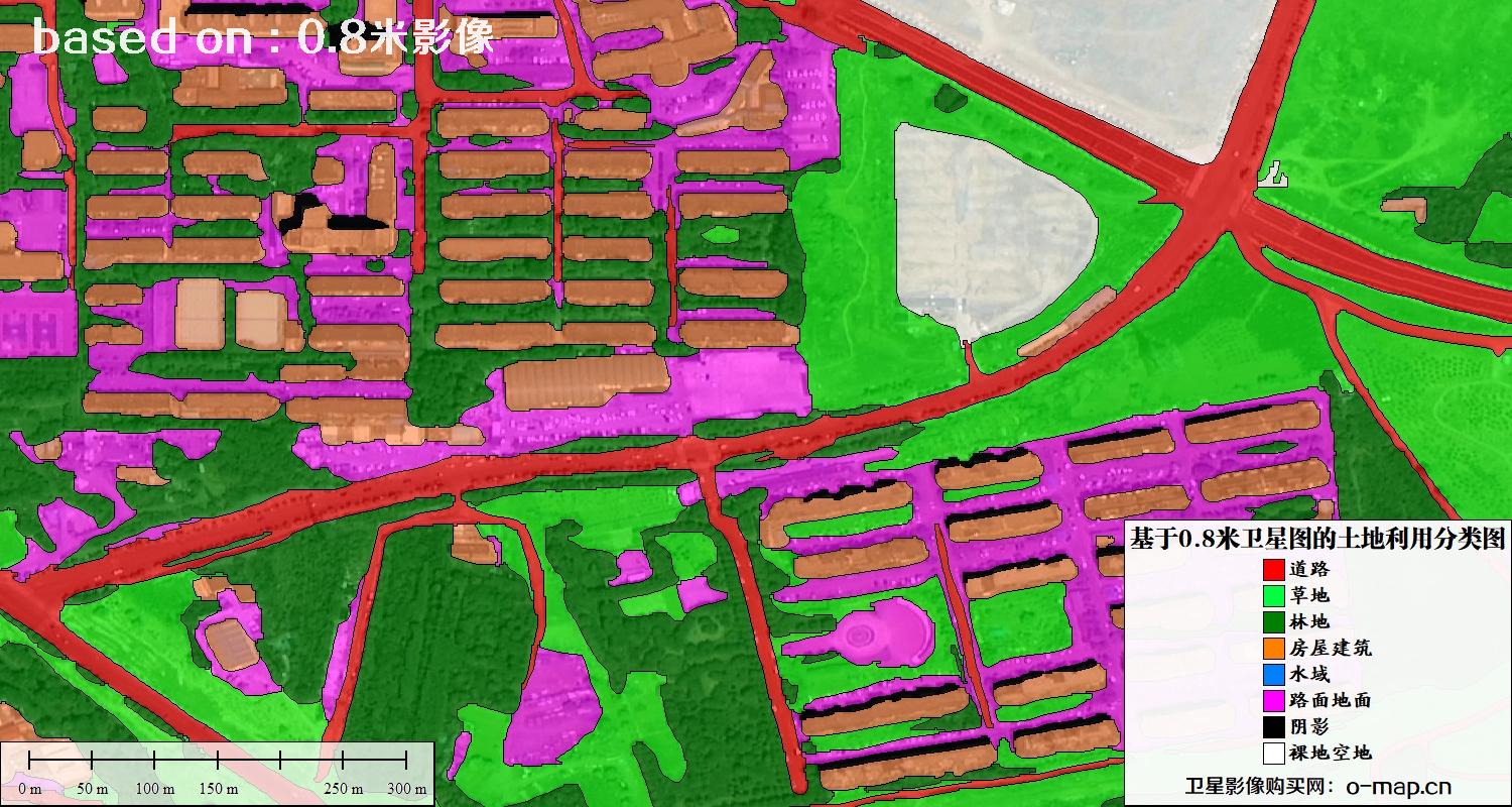 基于0.8米GF2卫星影像数据自动提取的土地利用分类图