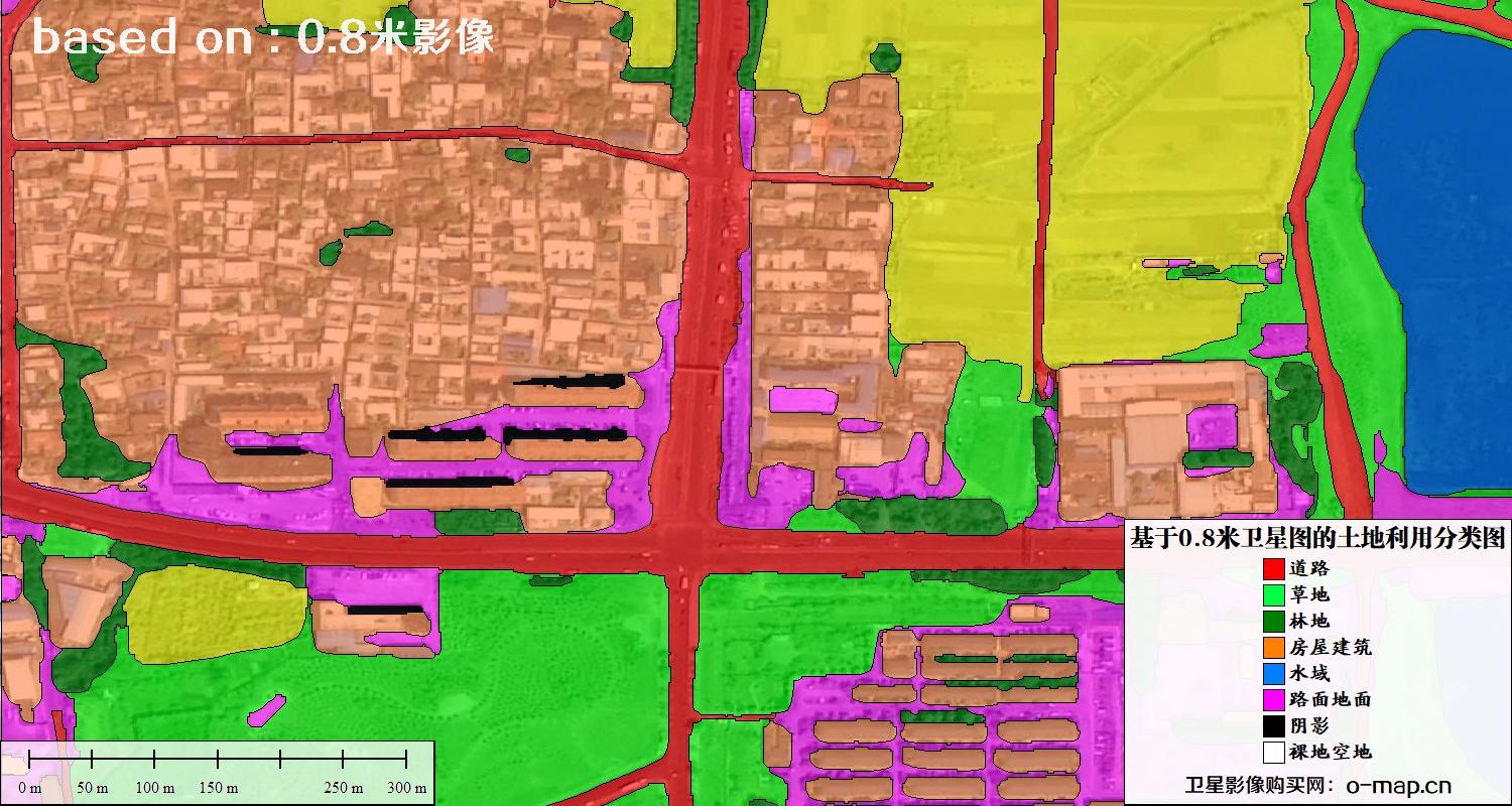 基于0.8米GF2卫星影像数据自动提取的土地利用分类图
