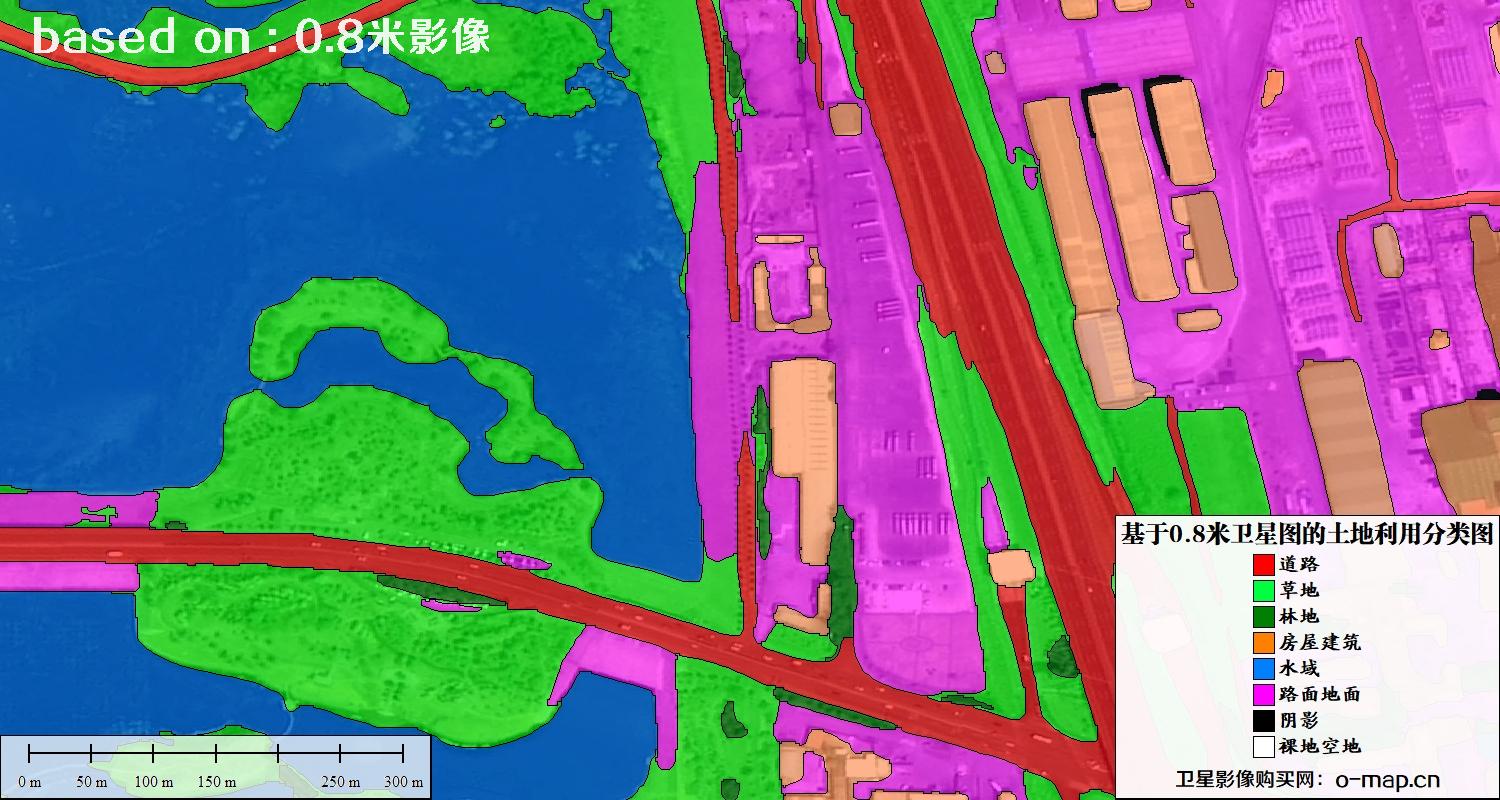 基于0.8米GF2卫星影像数据自动提取的土地利用分类图