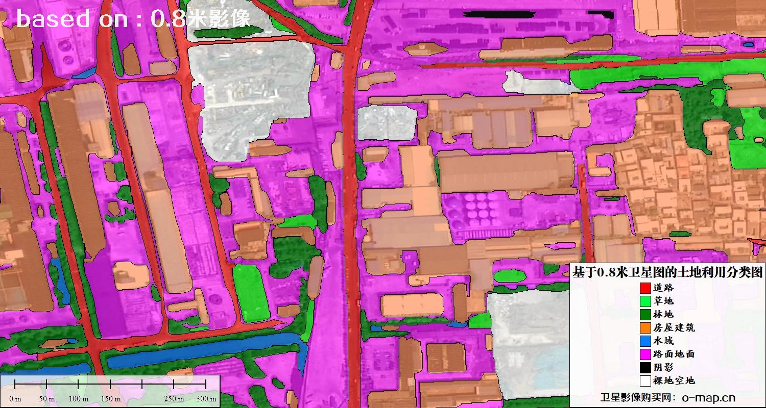 基于0.8米GF2卫星影像数据自动提取的土地利用分类图