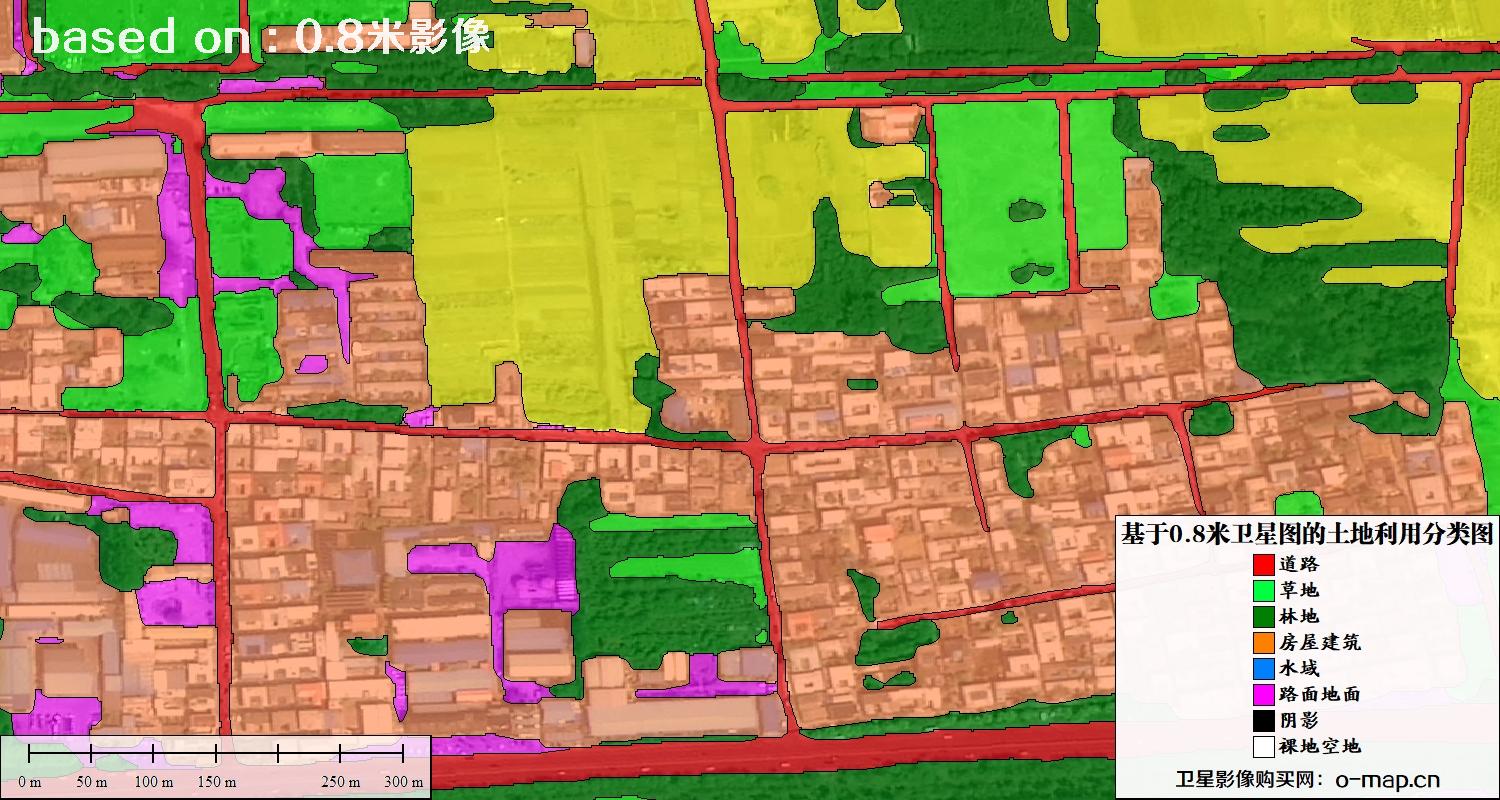 基于0.8米GF2卫星影像数据自动提取的土地利用分类图