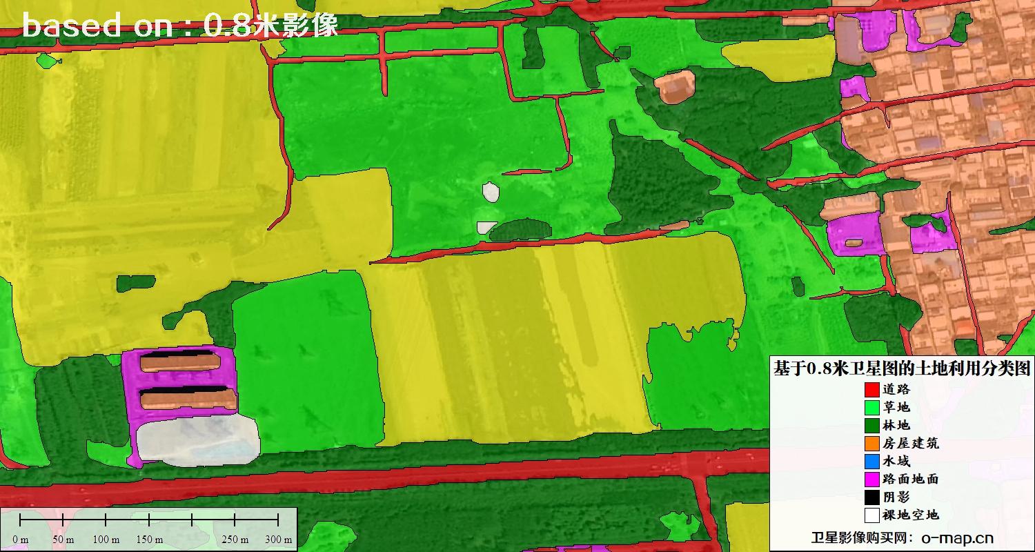 基于0.8米GF2卫星影像数据自动提取的土地利用分类图