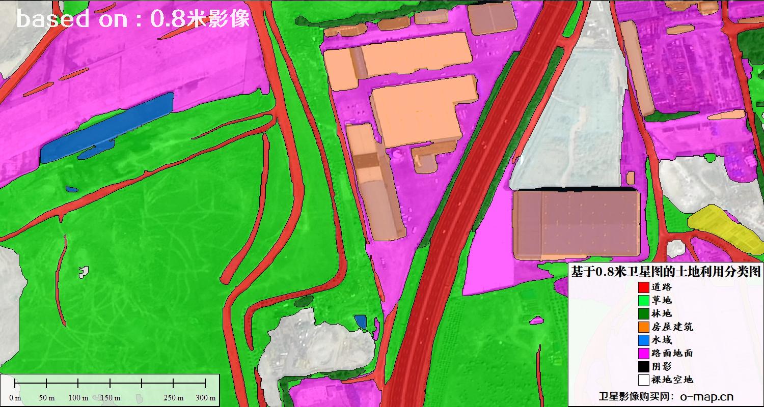 基于0.8米GF2卫星影像数据自动提取的土地利用分类图