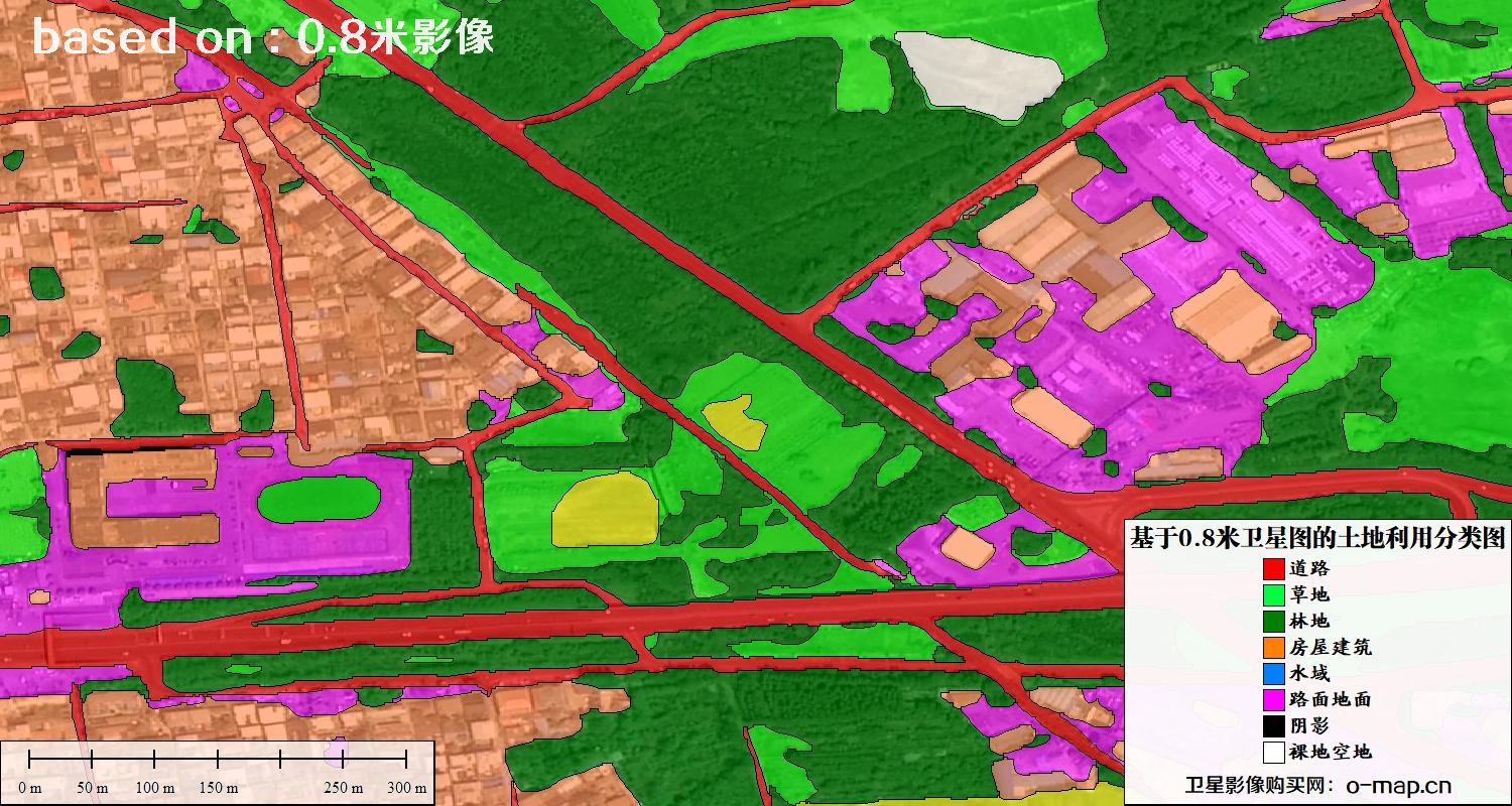 基于0.8米GF2卫星影像数据自动提取的土地利用分类图