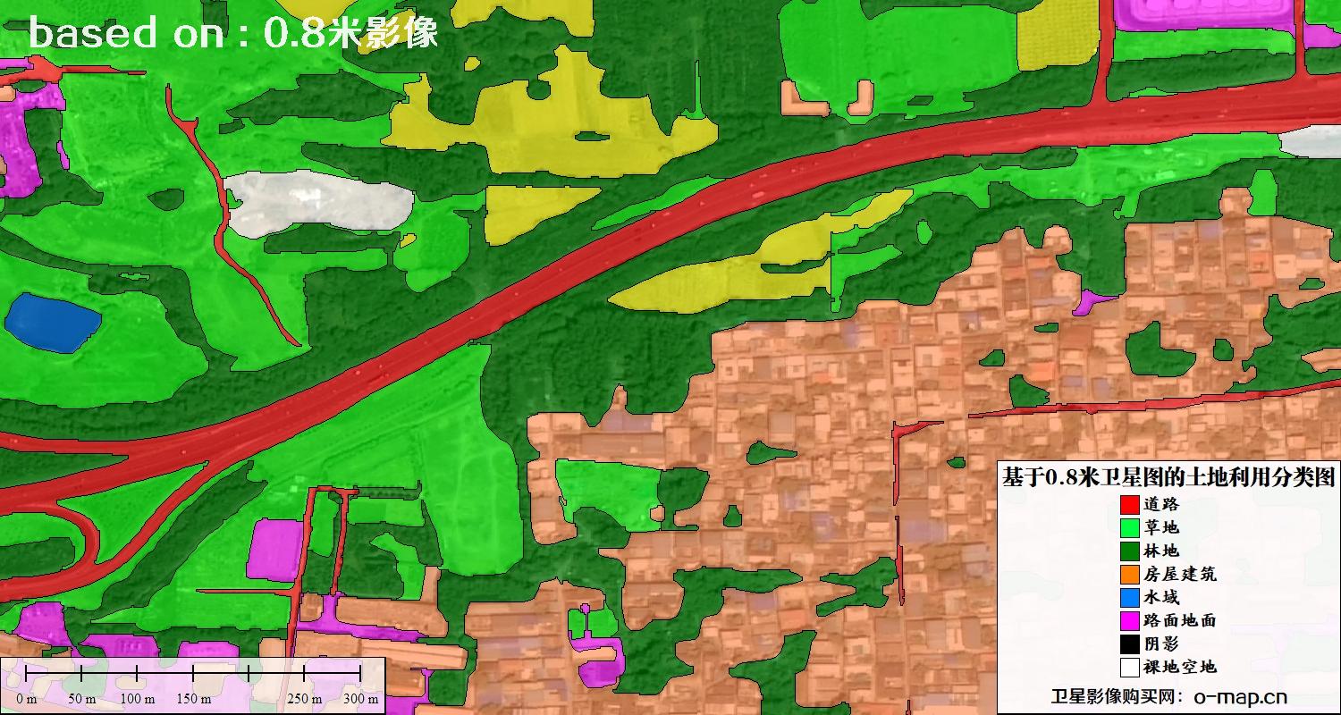 基于0.8米GF2卫星影像数据自动提取的土地利用分类图