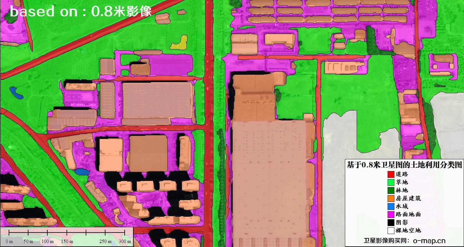 基于0.8米GF2卫星影像数据自动提取的土地利用分类图