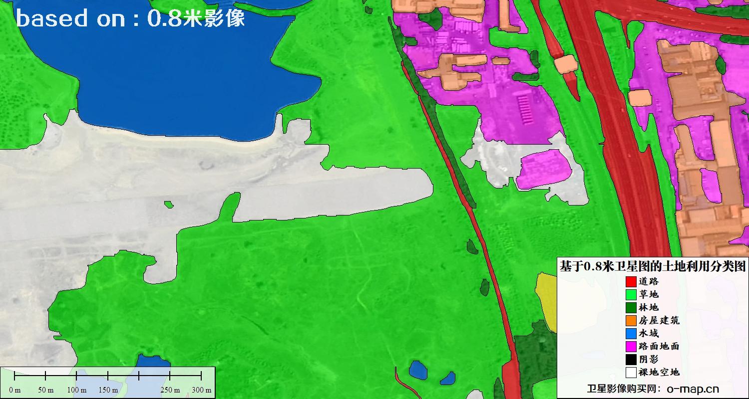 基于0.8米GF2卫星影像数据自动提取的土地利用分类图