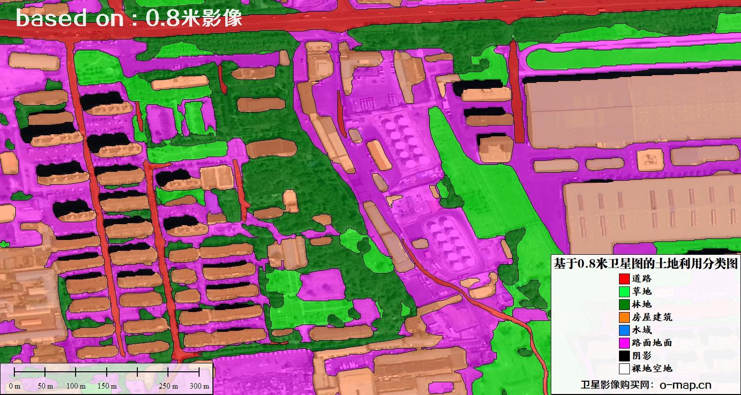 基于0.8米GF2卫星影像数据自动提取的土地利用分类图