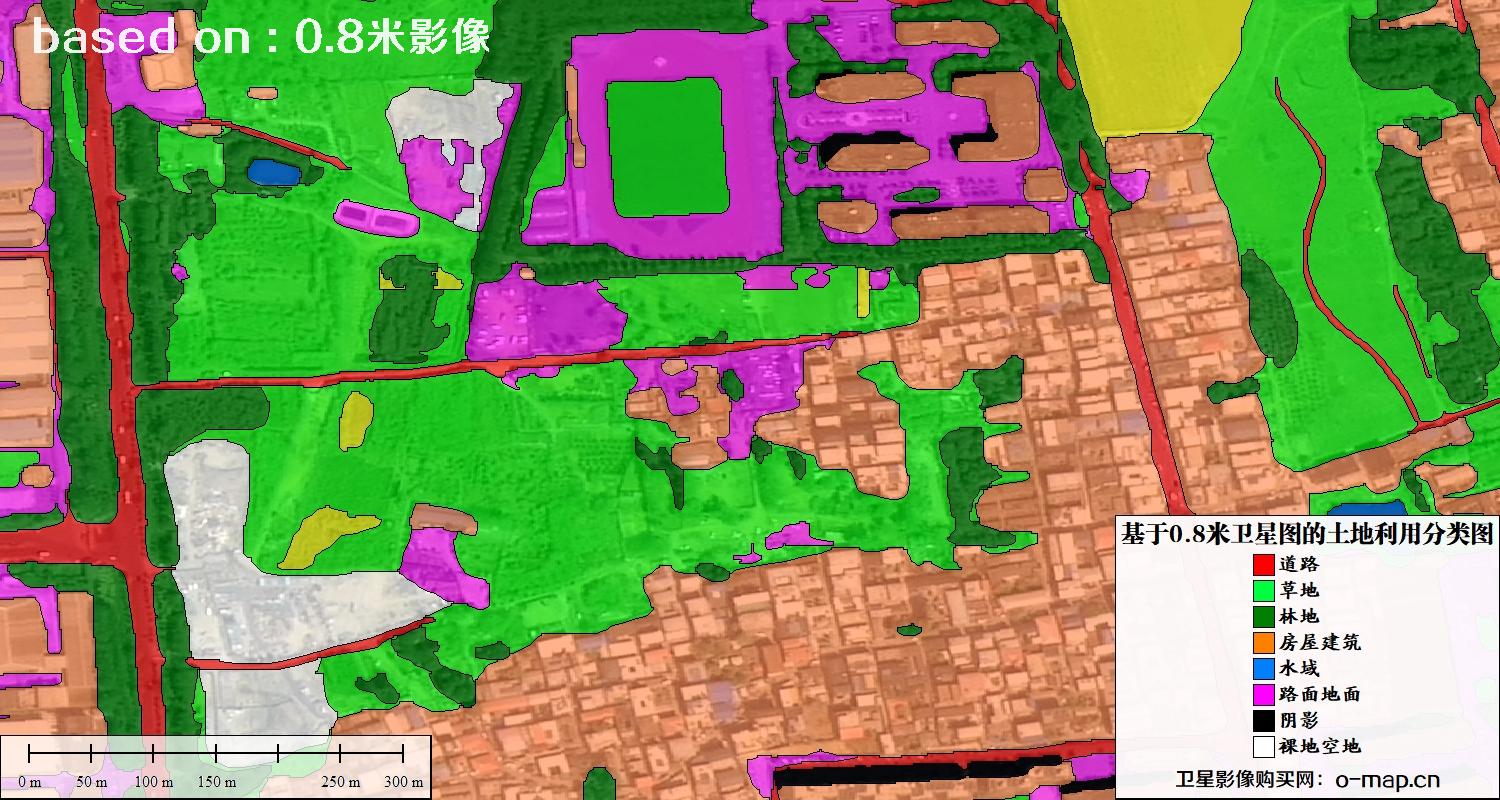 基于0.8米GF2卫星影像数据自动提取的土地利用分类图