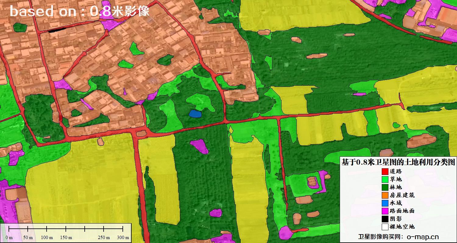 基于0.8米GF2卫星影像数据自动提取的土地利用分类图