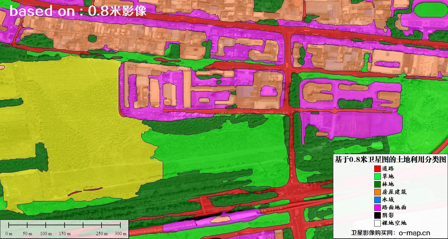 基于0.8米GF2卫星影像数据自动提取的土地利用分类图