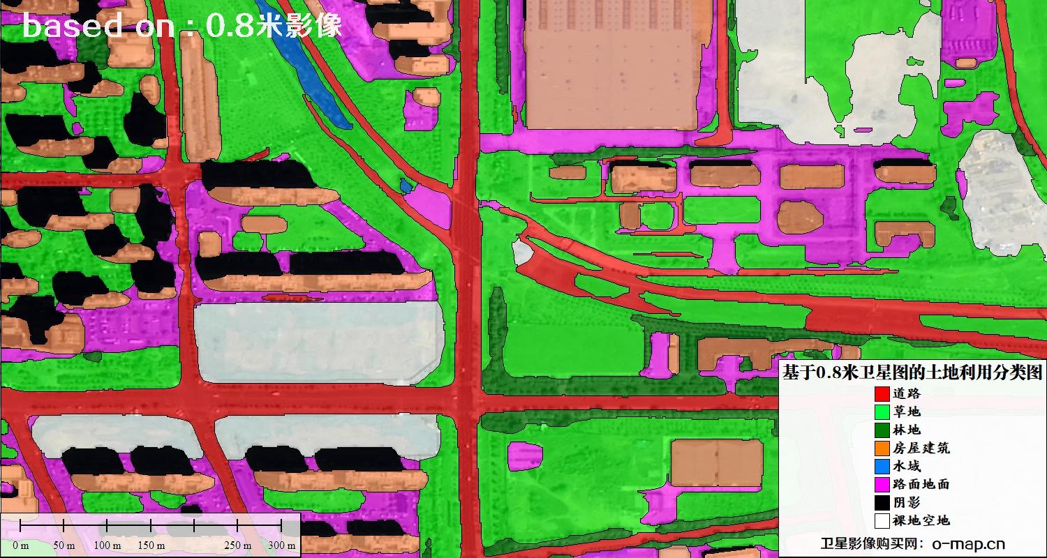 基于0.8米GF2卫星影像数据自动提取的土地利用分类图