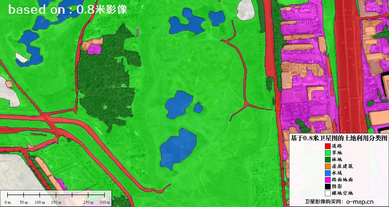 基于0.8米GF2卫星影像数据自动提取的土地利用分类图