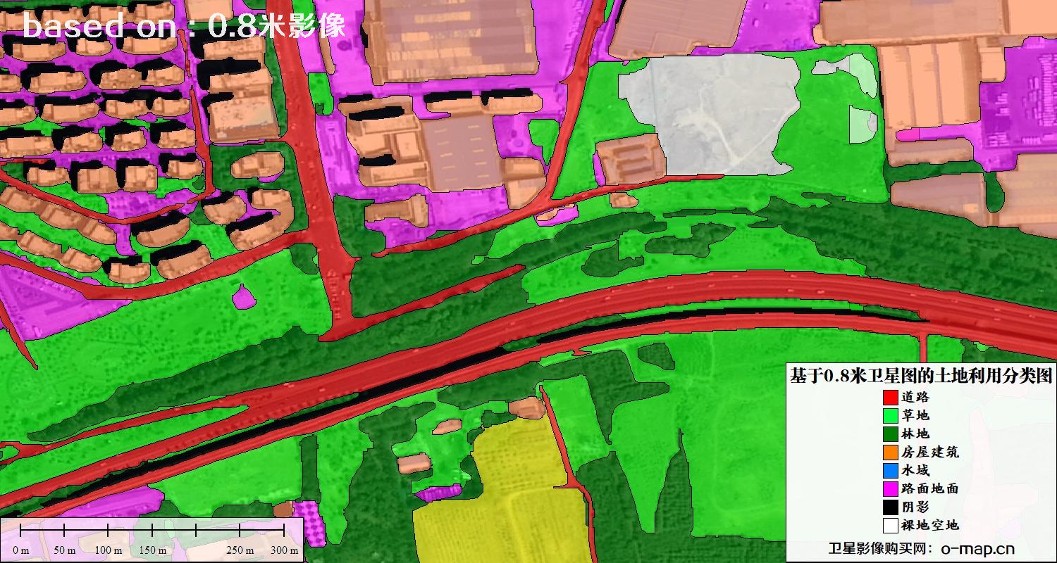基于0.8米GF2卫星影像数据自动提取的土地利用分类图