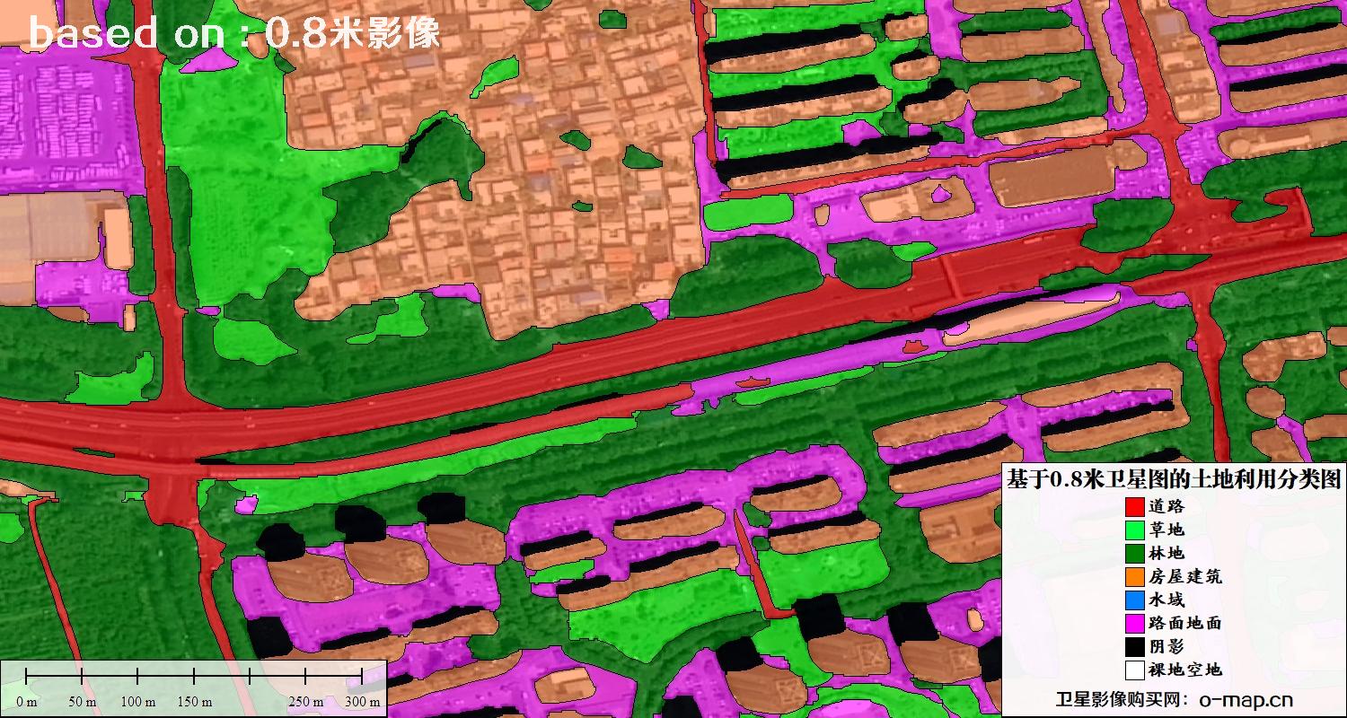 基于0.8米GF2卫星影像数据自动提取的土地利用分类图