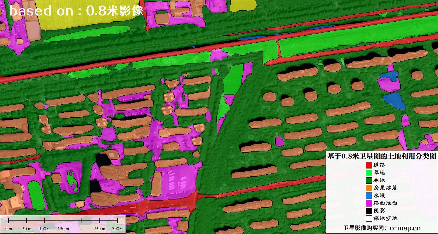 基于0.8米GF2卫星影像数据自动提取的土地利用分类图