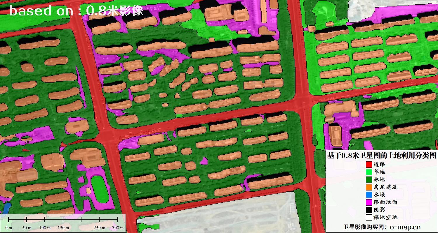 基于0.8米GF2卫星影像数据自动提取的土地利用分类图