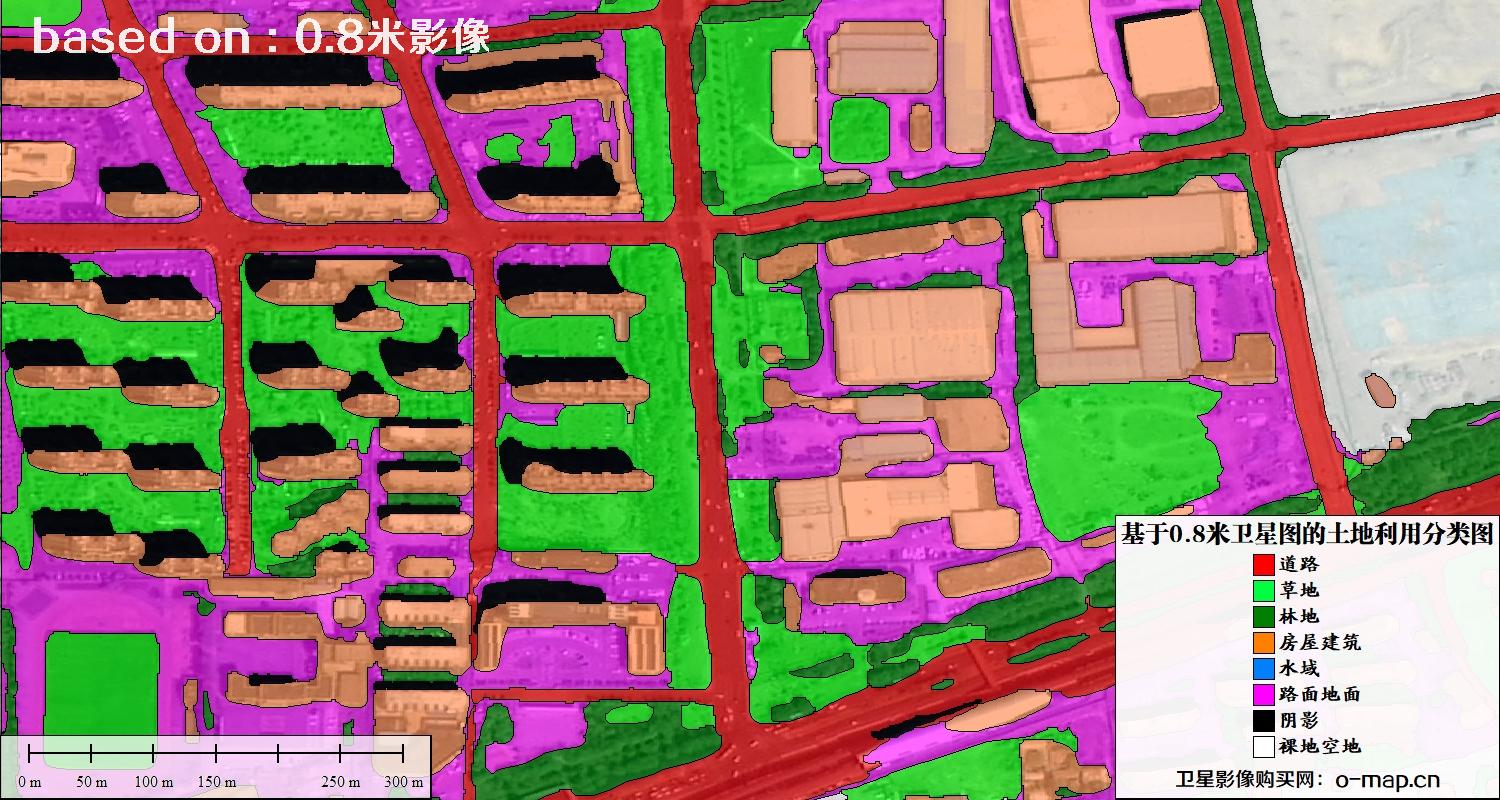 基于0.8米GF2卫星影像数据自动提取的土地利用分类图