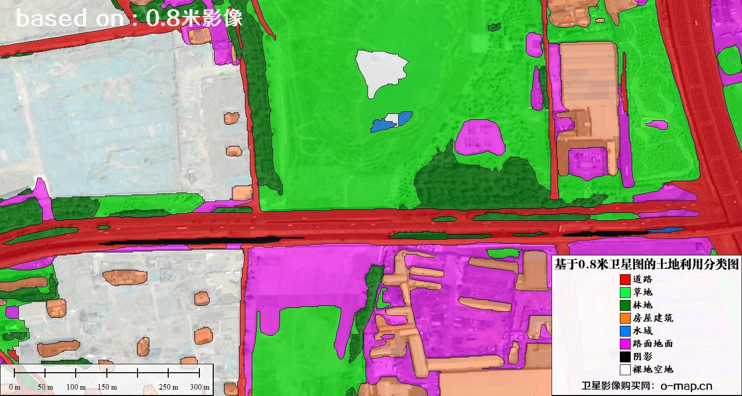 基于0.8米GF2卫星影像数据自动提取的土地利用分类图