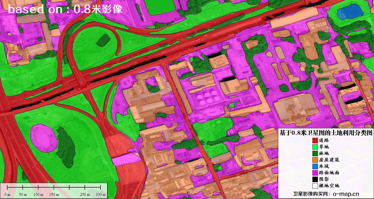 基于0.8米GF2卫星影像数据自动提取的土地利用分类图