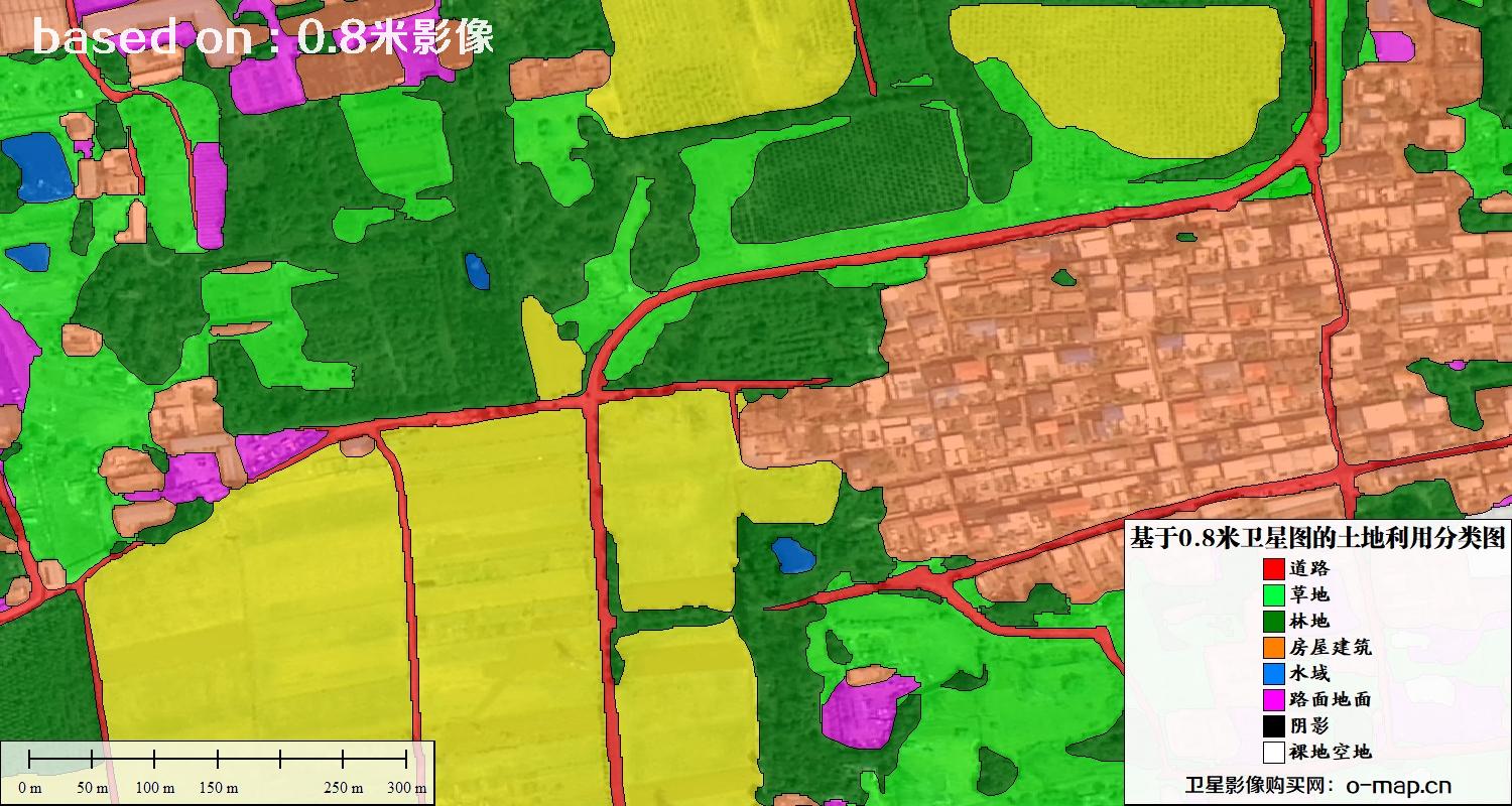 基于0.8米GF2卫星影像数据自动提取的土地利用分类图