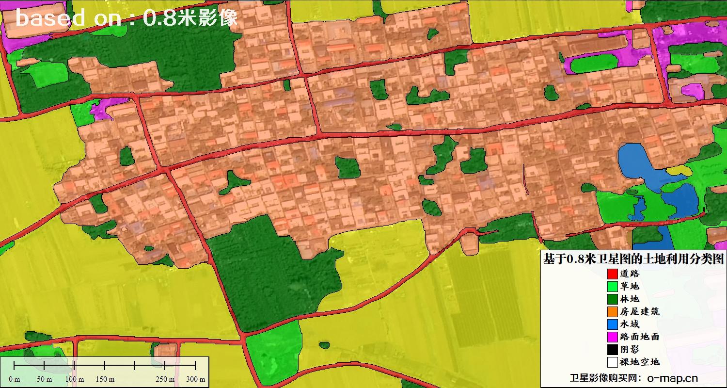 基于0.8米GF2卫星影像数据自动提取的土地利用分类图