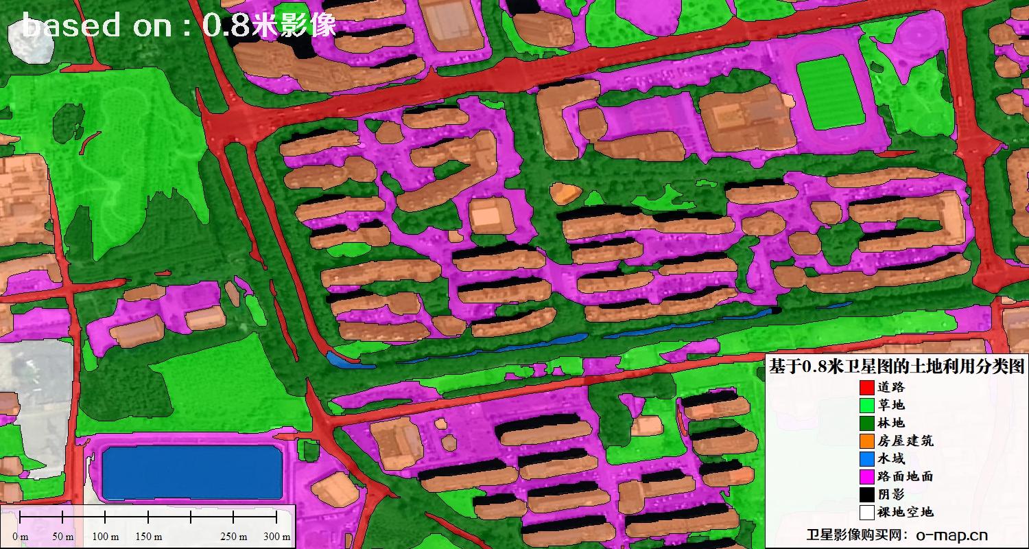 基于0.8米GF2卫星影像数据自动提取的土地利用分类图