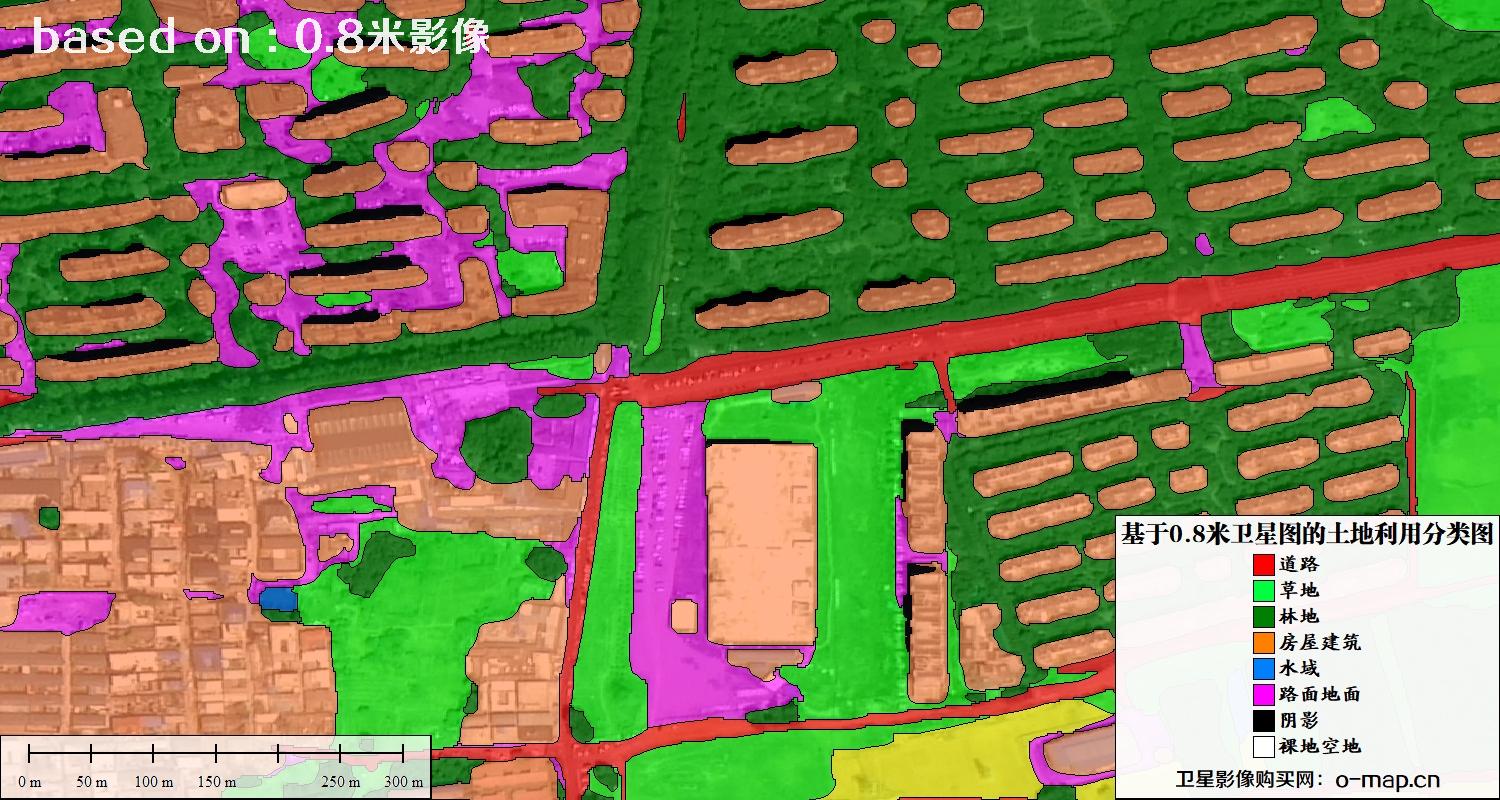 基于0.8米GF2卫星影像数据自动提取的土地利用分类图