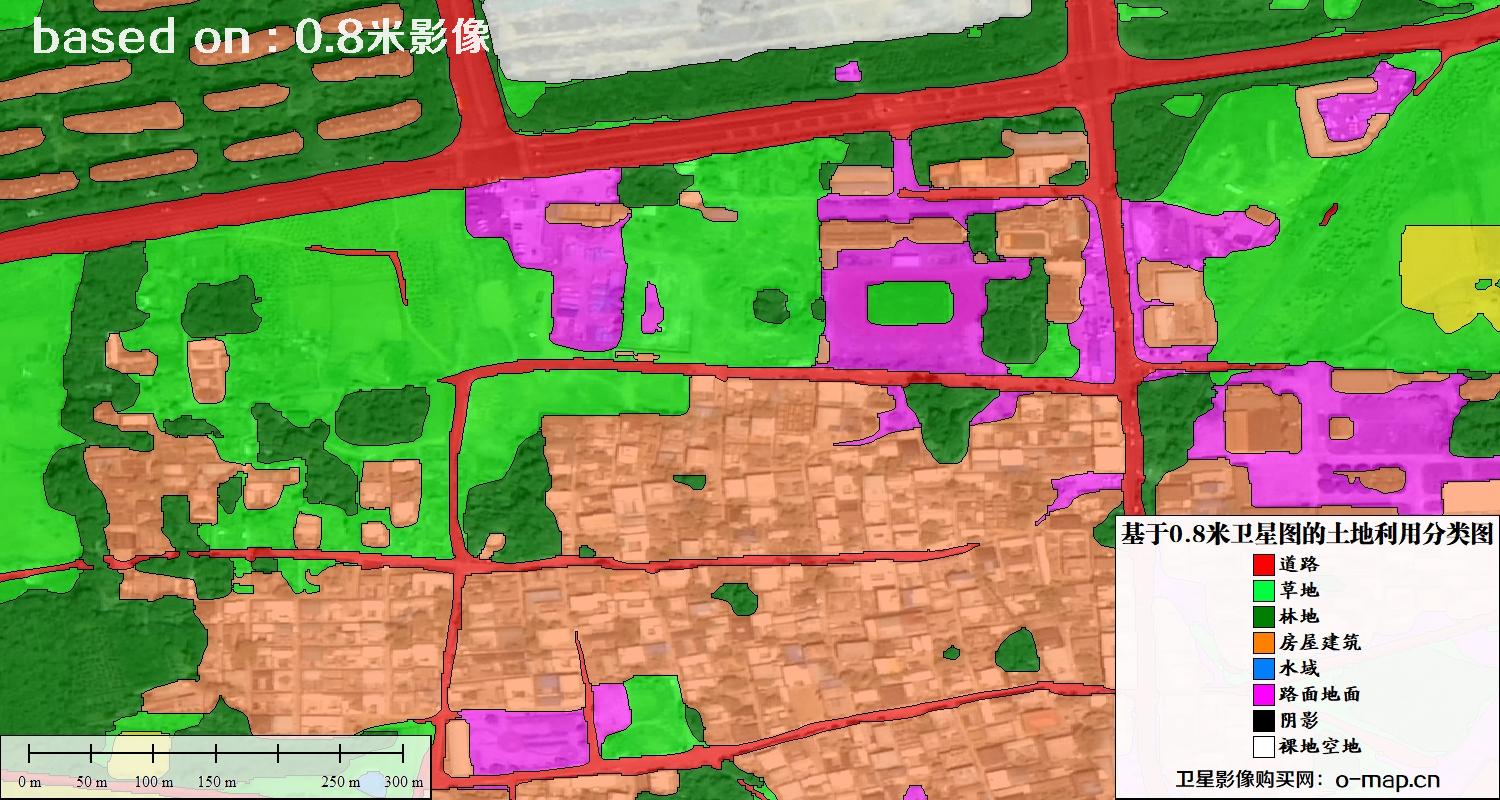 基于0.8米GF2卫星影像数据自动提取的土地利用分类图